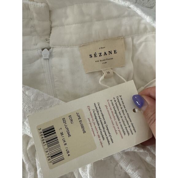 NWT La Maille Sezane Eugenie in Ecru White Embroidered Midi Skirt Sz Fr 36 US 4 - Picture 7 of 9